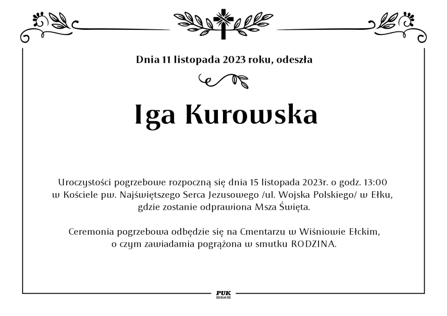 Iga Kurowska - nekrolog